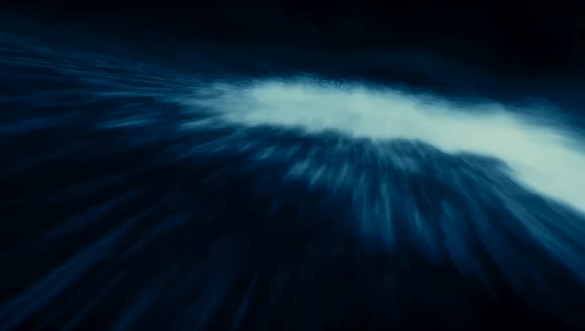 Over shoulder crane shot of a cinematic robot dark cinematic alien robot running across the ocean and hyper speed focused on speed of running