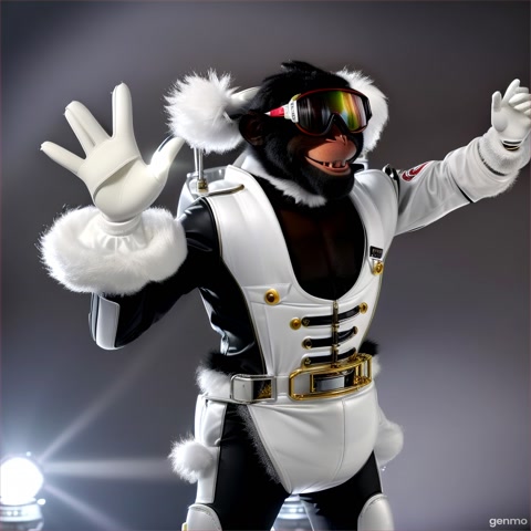 “A hyper-realistic anthropomorphic monkey character, 14 years old personality, height about 5 feet, wearing perfectly ironed white pants and a crisp white shirt, with shiny high-gloss black goggles on. He stands in front of the camera, very excited, with lively body language and big natural human-like smiles. His fur is neat, skin slightly tanned like a natural monkey but facial expressions and gestures like a human teenager. The monkey is lip-syncing exactly to the words: ‘Hello, mera naam hai Kundan Bandar aur main aapke liye la raha hoon ek naya video!’ The lips move precisely in sync with this Hindi audio, showing confident, friendly expressions, waving one hand while speaking. Smooth realistic cinematic lighting, slight breeze moving his shirt slightly, close-up and medium shots, looks like a normal human except with a monkey face and hands, speaking fluently like a person.”
Style: ultra-realistic, slight cinematic depth of field, soft background bokeh, vibrant colors, lively teenage energy.