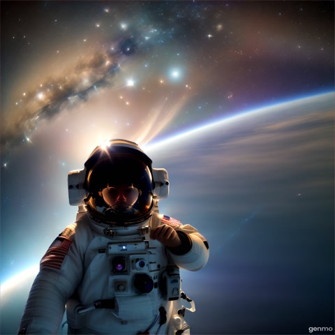 A cinematic view of an astronaut floating in space, stars in the background, slow motion, dramatic light, 4K