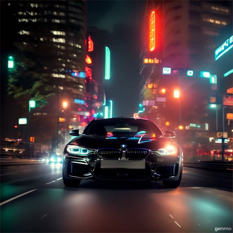 black bmw drives and turns into a rubik's cube on the night road