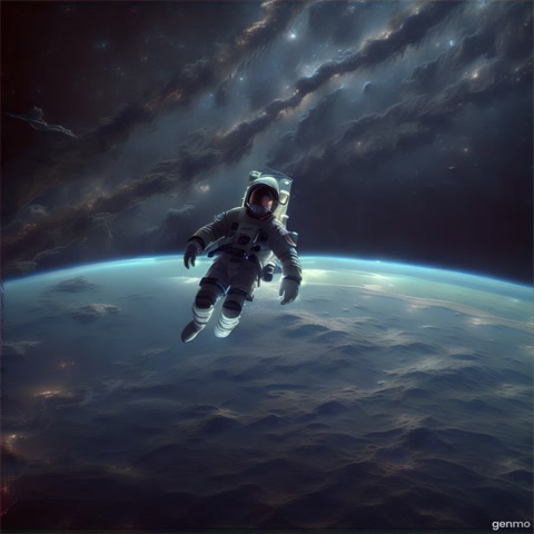 A lone astronaut floating in deep space, cinematic lighting, 360 camera angle, ultra realistic, dark starry background