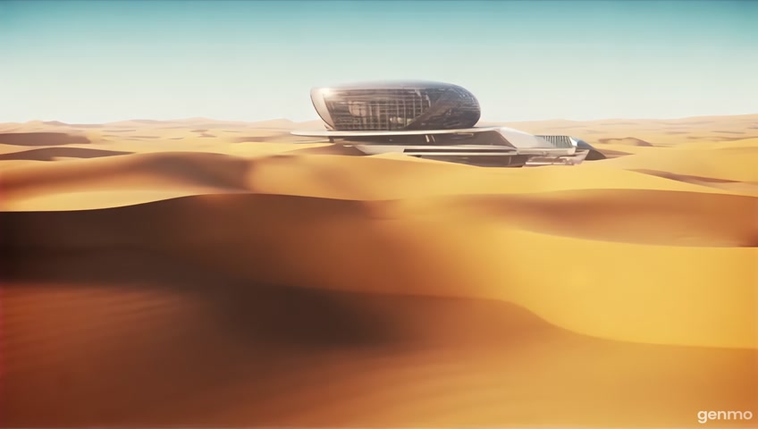 * "A cinematic, hopeful, and visually stunning architectural video. The overall mood is one of resilience, innovation, and harmony with nature. Use warm, natural lighting, emphasizing the desert environment and sustainable design."