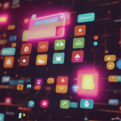 “Glow-in CTA icons (Like, Share, Follow) animate in, with a digital text: