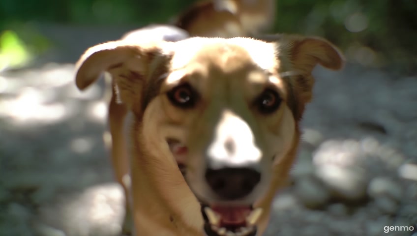 Hund der frühlich über steine springt