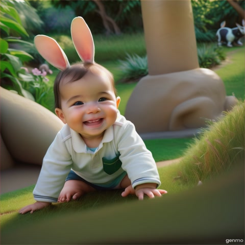 a baby play with animal in zoo