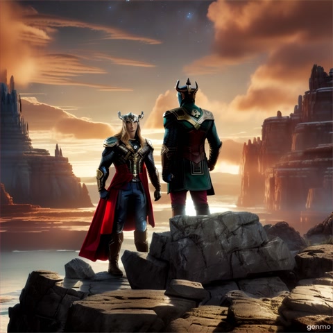Thor and loki interrupts captain america's conversation with Red skrull at vormir