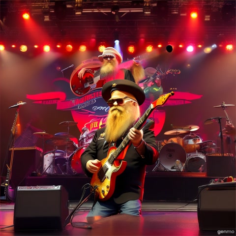 ZZ-top plays with russian bear on guitar