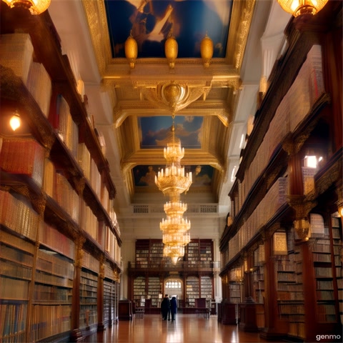 A palace with full of books and a tree