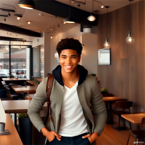 A stylish young man enters a cozy modern café. The atmosphere is warm, with soft lighting, wooden interiors, and people seated at tables sipping coffee, chatting, or on their phones. As the man steps in, a "Celebrity Arrival!" notification pops up on everyone's phone screen simultaneously.
People in the café glance at their phones, then look up in surprise and excitement. Their expressions shift from casual to curious and eager. A soft cinematic glow surrounds the man as he walks confidently inside.
Slowly, people begin to get up and approach him with smiles, selfies, and admiration. The café buzzes with energy. Some are recording videos, others whisper excitedly to each other. The man remains calm, with a gentle smile, as he acknowledges them.