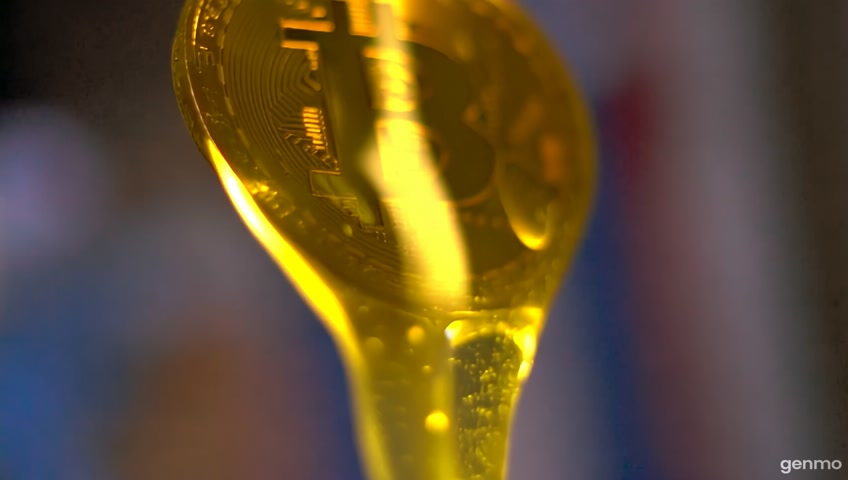 melting Bitcoin logo under extreme heat, realistic, dramatic
