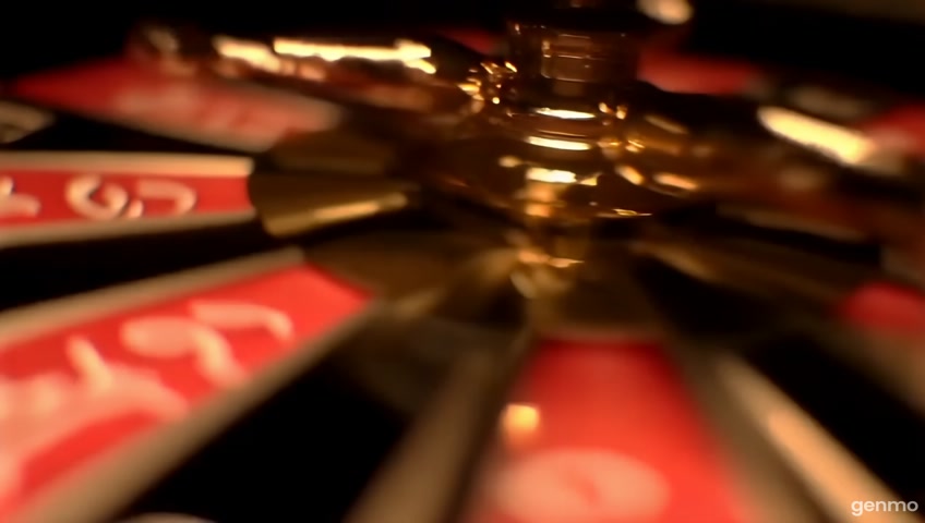 A tight close-up on the bottom of the roulette wheel. A shiny silver ball rattles around the red-and-gold track.
It loses speed, clicks against the separators, and finally settles into the slot labeled «PRIVATIZÁ TU BARRIO».
The white text «PRIVATIZÁ TU BARRIO» is clearly legible as the ball drops.
