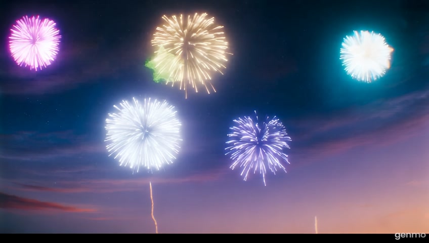 Description:Jumpy taps a button and fireworks in the sky explode into music notes, hearts, and stars. The rest of the crew cheers behind him.
Caption:"Boom-boom musical boom!"