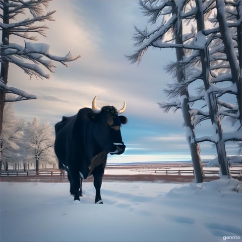 Beef "Black angus" in Siberia in winter
