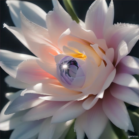 A time-lapse of ice melting to reveal a blooming flower inside. The camera captures transformation and unexpected beauty.