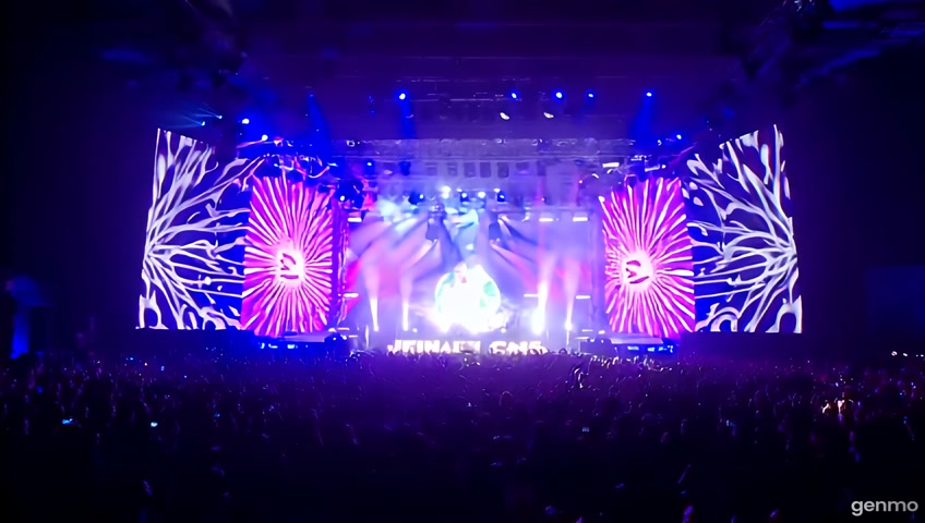 crea un festival de musica electronica en donde el logo JEANCS del dj  se vea en las pantallas en el ambiente simulo como si fuera el ultra miami