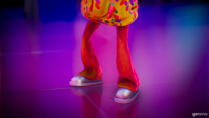 A Funky 70s cartoon character slow dancing to R&B in a soul night club alone