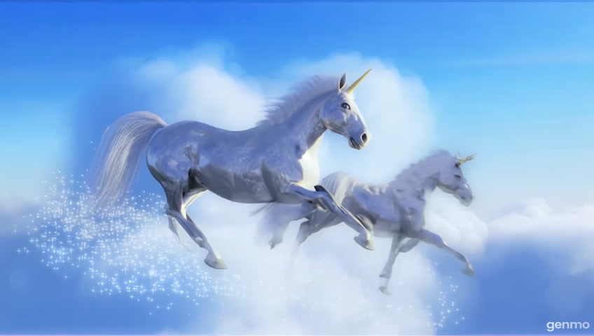 Unicorns running in the sky