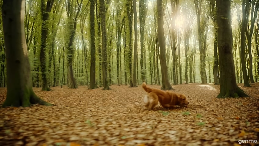 Dog running in the wood