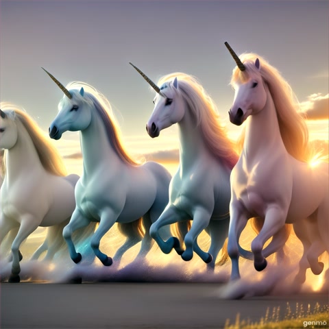 Unicorns running in the sky