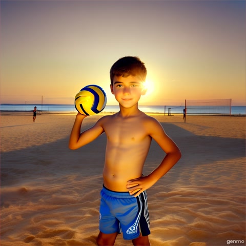A boy playing volleyball