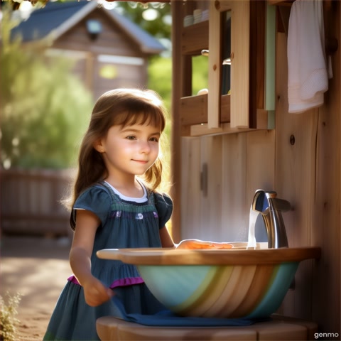 a girl washes children's clothes