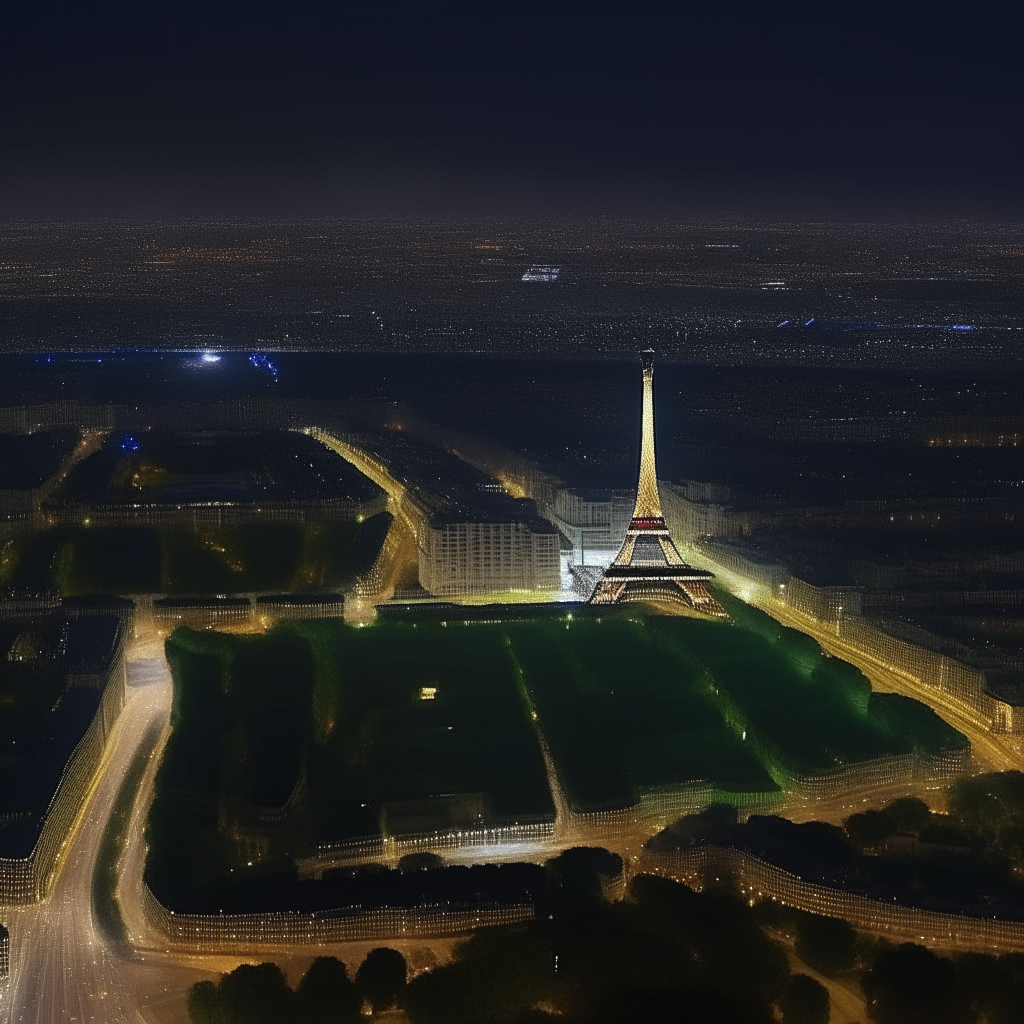 une vue de la tour Eiffel de nuit, éclairée