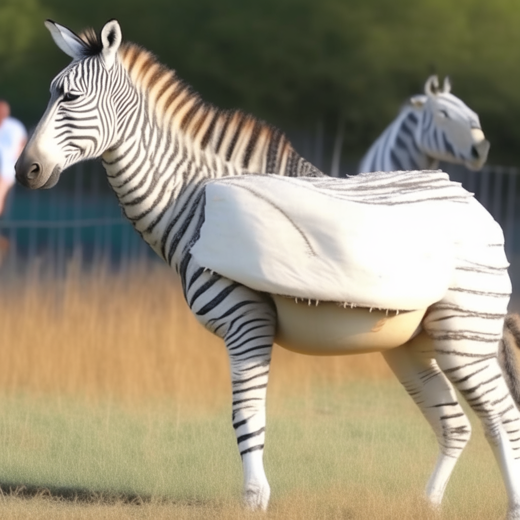 white horse with a zebra on it's back