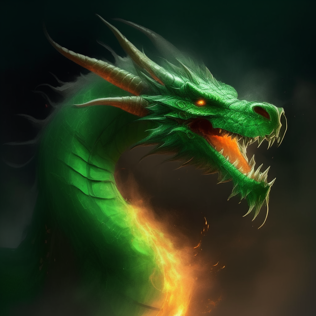 A green dragon breathing fire