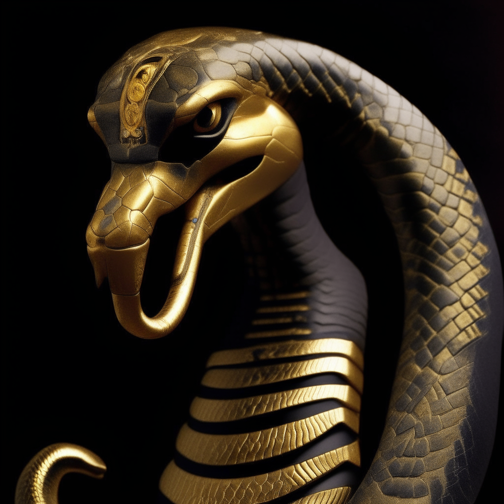 A rearing cobra wears the Egyptian pharaoh's crown, its hood spread wide as a symbol of royal power