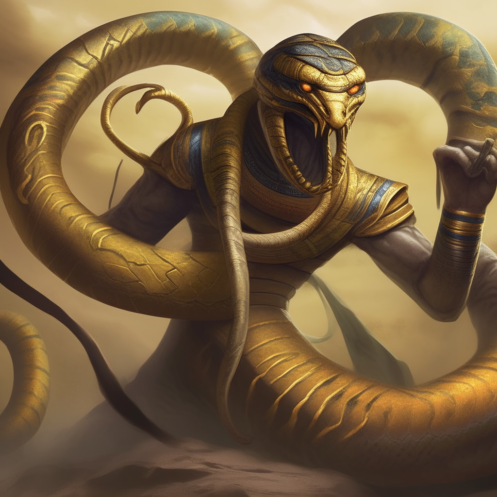 A fearsome demon snake, Apep embodies chaos as he battles the sun god Ra each night in the underworld