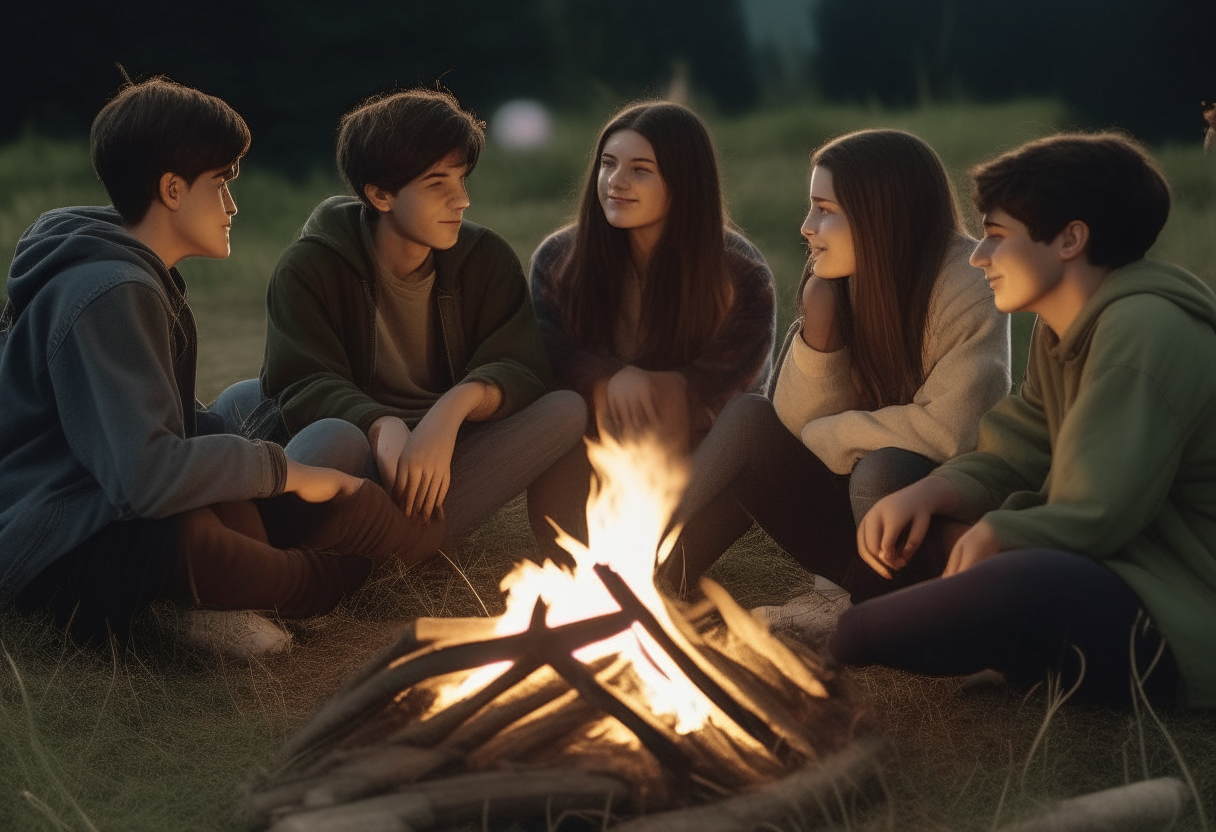 A group of teenagers sit around a bonfire on the outskirts of town, sharing whispers and wondering how much of the history they were taught was truth