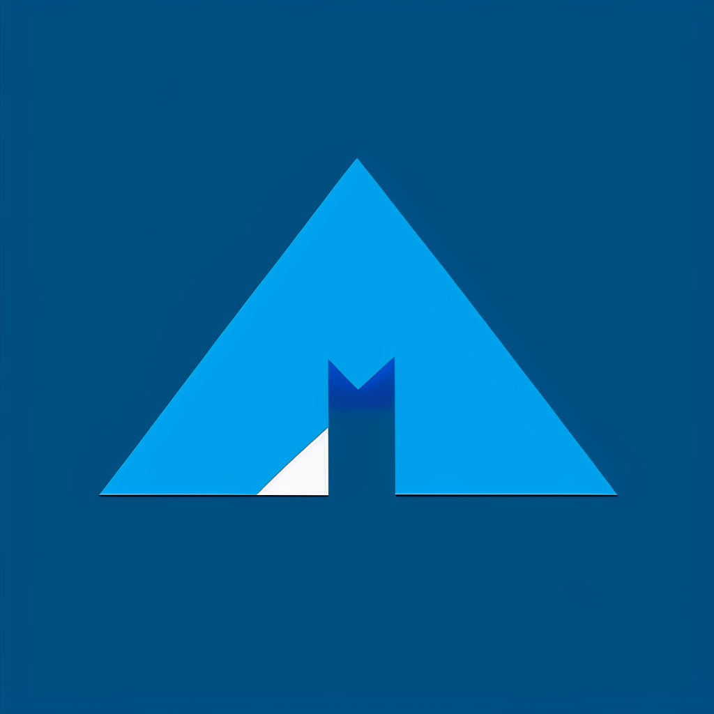 A minimalist wordmark logo using the word 'Modern' in a sans-serif font in bright blue with a subtle triangle shape behind it