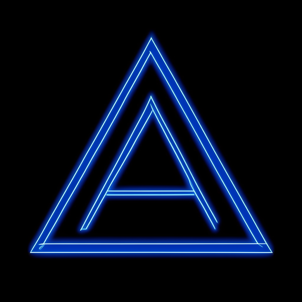 A simple line art triangle in electric blue