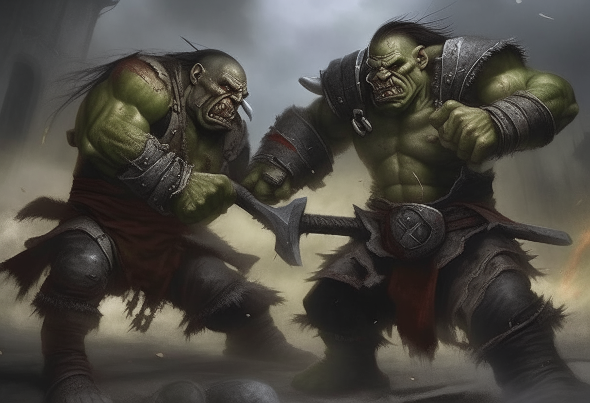 two orcs fighting, realistic