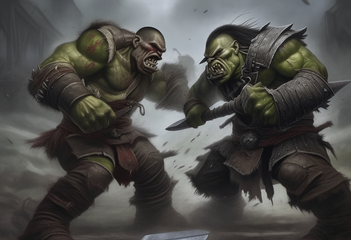 two orcs fighting, realistic