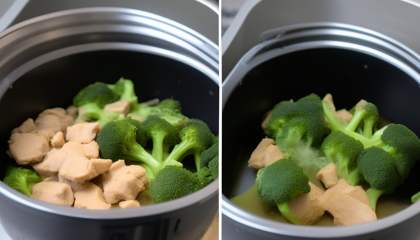 Sautéed chicken and broccoli florets in Instant Pot then sealed