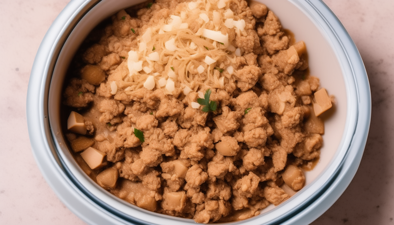 Browned ground turkey in the Instant Pot with onions, garlic and spices added and stirred