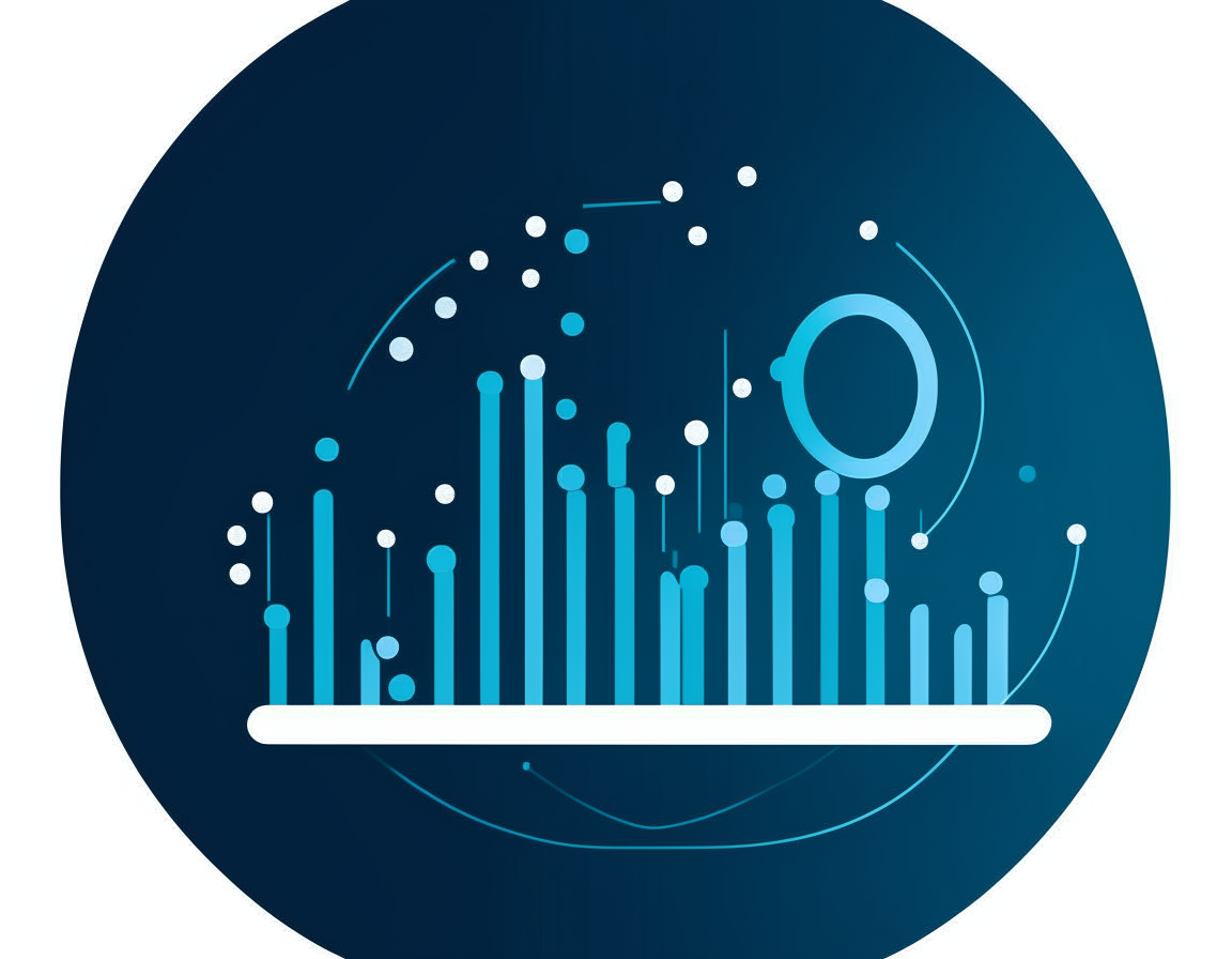 A stylized chart icon with electric blue circles and lines to represent data visualization