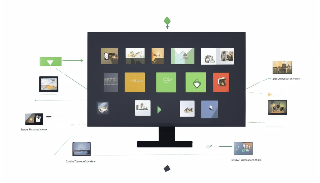 A diagram of a streaming media platform with icons arranged horizontally in a widescreen 16:9 frame.