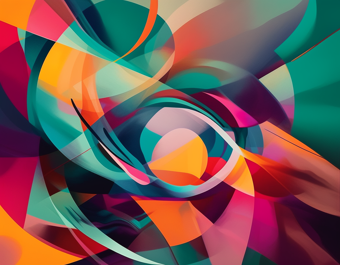 Abstract shapes and colors blend together.