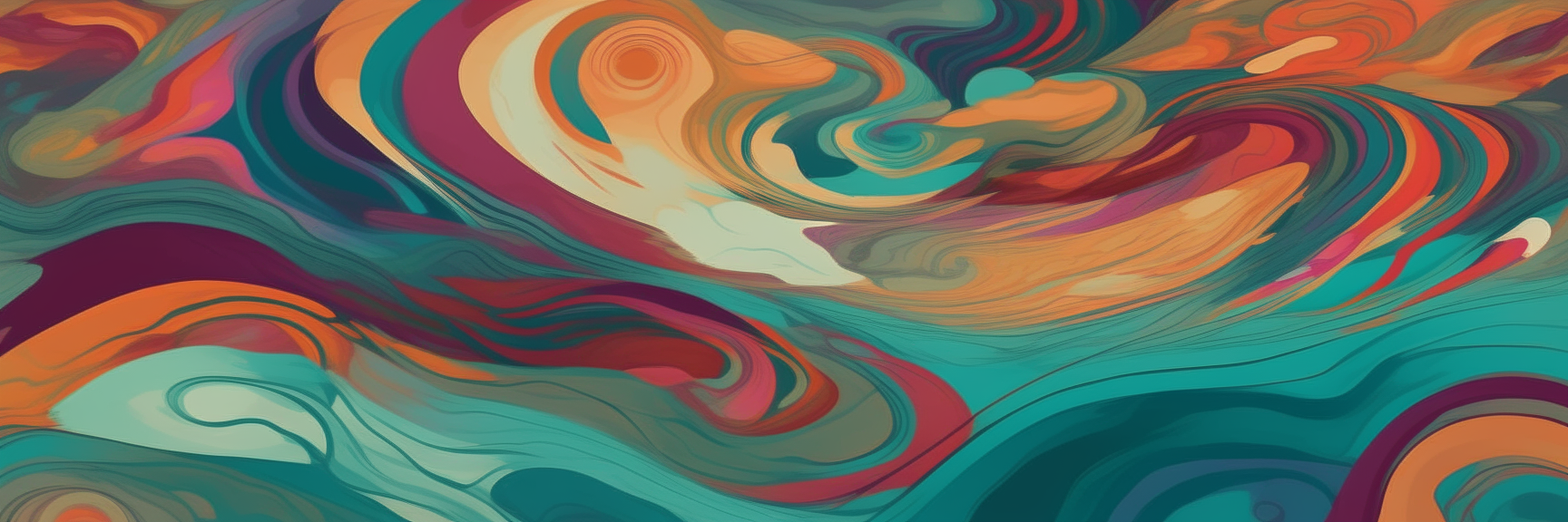 Colorful swirls overlap in a surreal landscape.