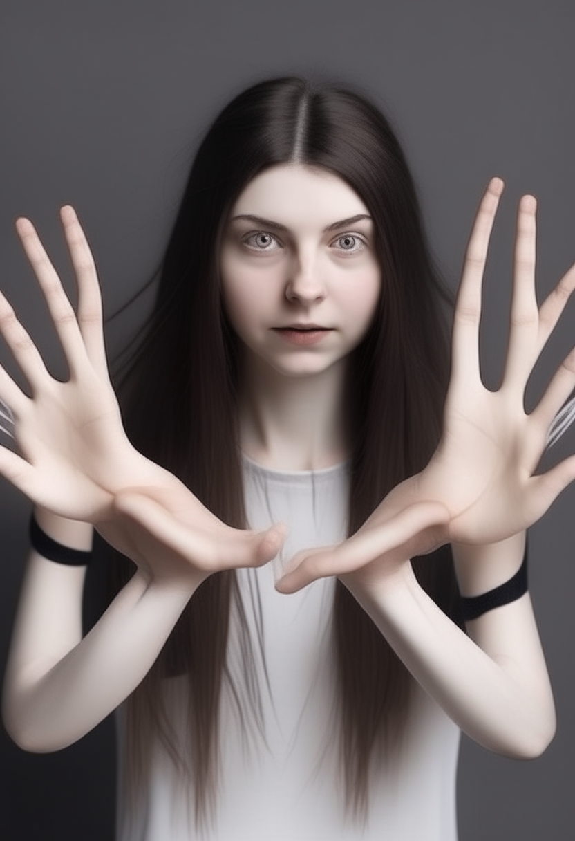 a beautiful girl with 10 hands