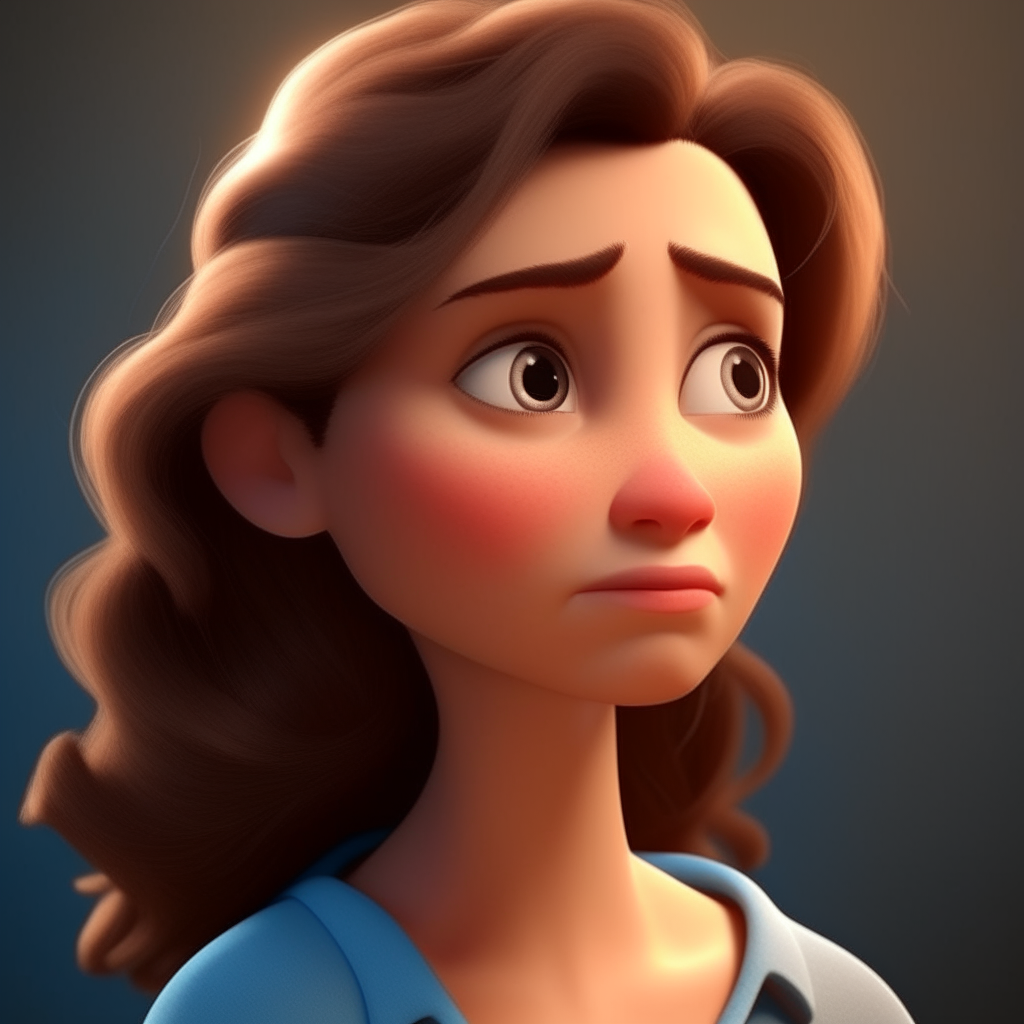 portrait of a strong and caring woman with brown hair falling softly over her shoulders, her gaze reflecting wisdom and affection, 3d pixar and disney animation style