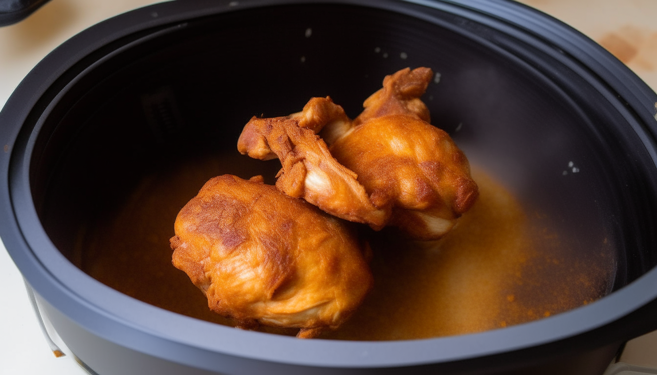 Searing marinated chicken in Instant Pot on Sauté mode. Golden brown crust.