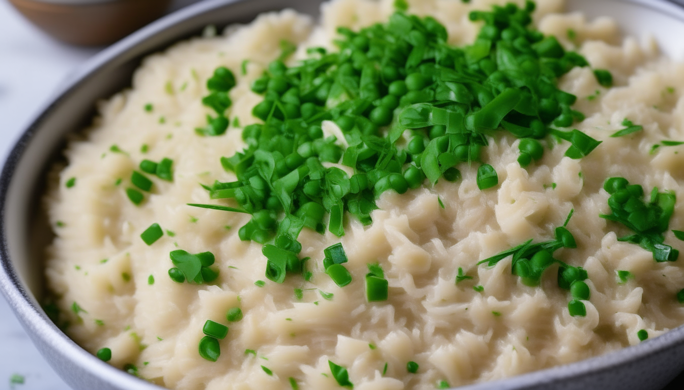 Finishing cooked pressure cooker turkey risotto with peas, Parmesan, parsley.