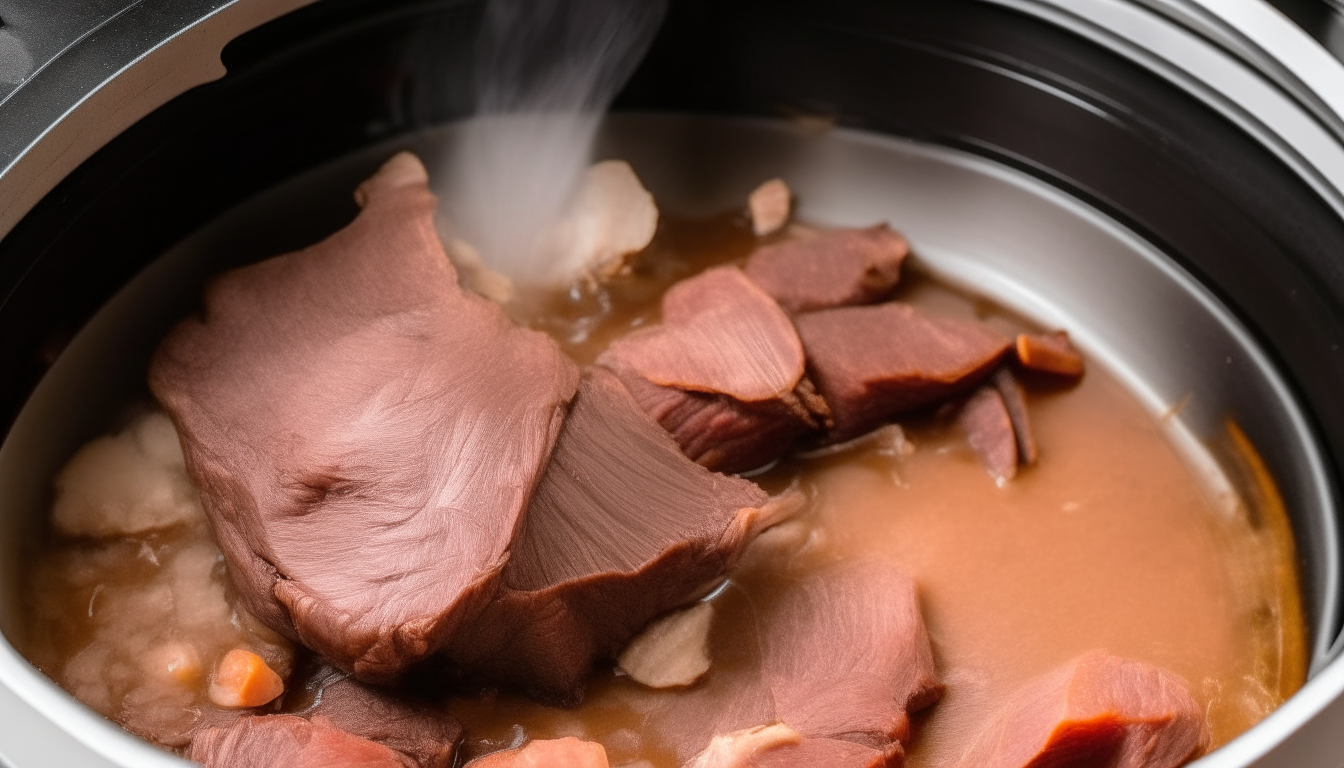 Show beef browning as it sautés with onions and garlic in an Instant Pot