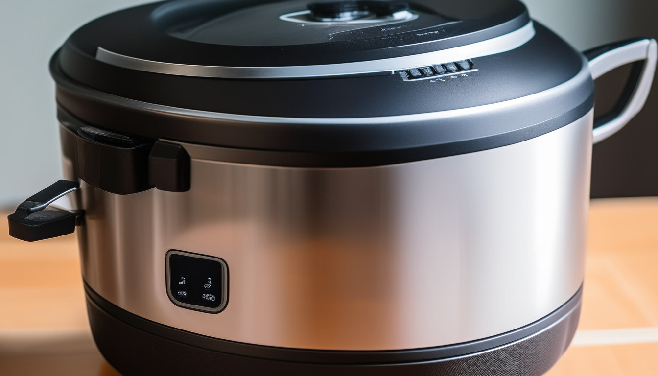 An Instant Pot with the lid locked into place, display showing it is pressure cooking