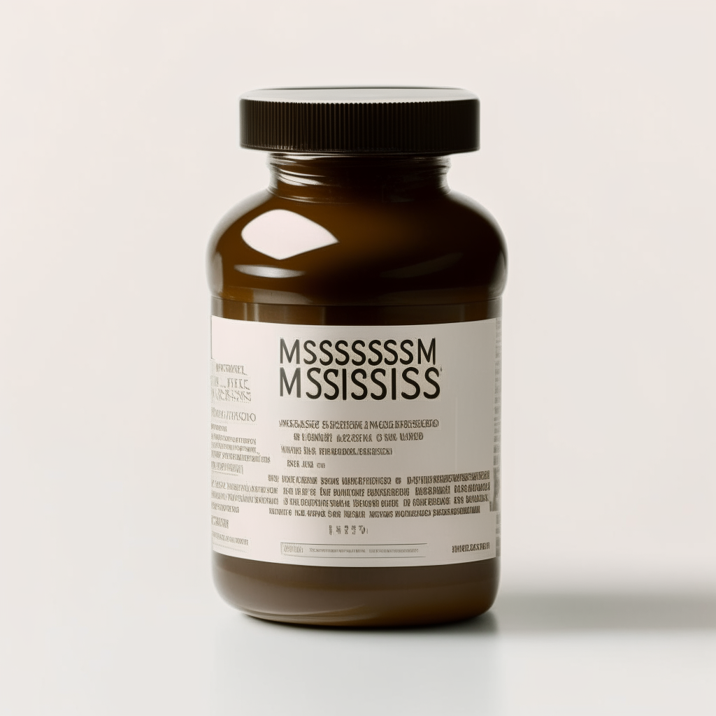 A brown glass bottle with a white label that reads 'Magnesio'. It contains many round white capsules visible through the glass.