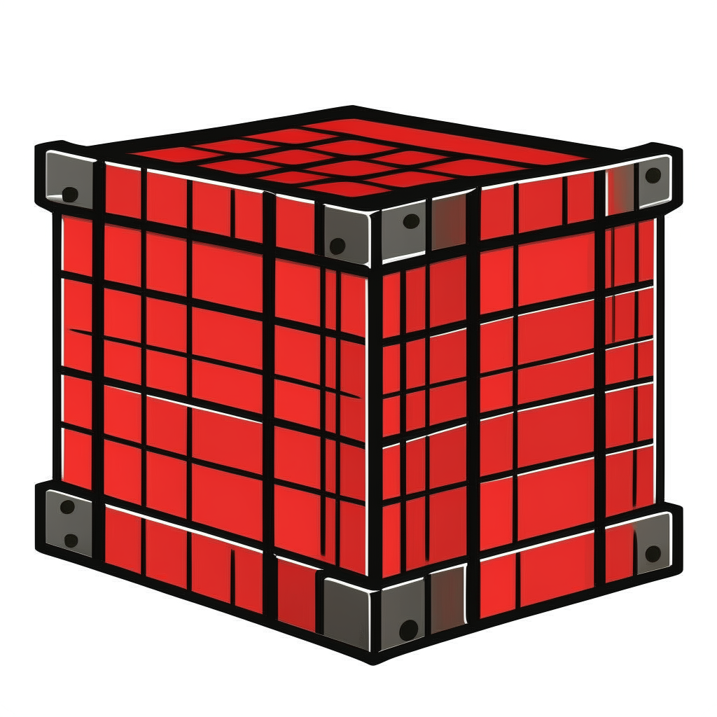 A simple red wooden crate with a black outline, square pixels