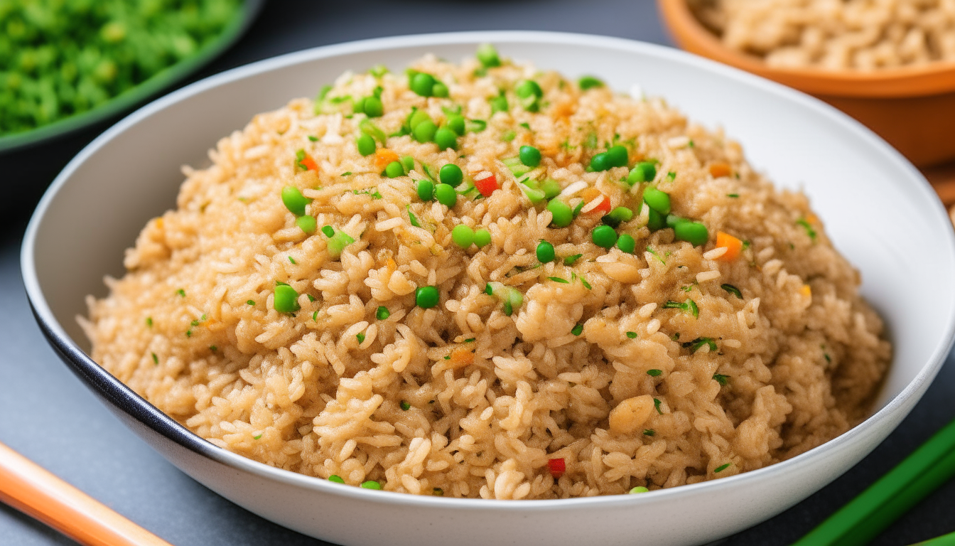 Plated Instant Pot pork fried rice, garnished with green onions and sesame seeds